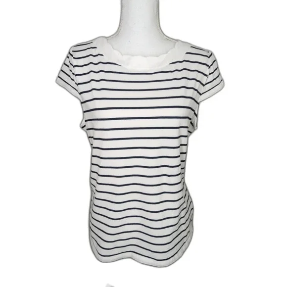 Anne Klein Sport Tops Anne Klein Sport Striped Scalloped T